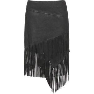 Ralph Lauren black suede leather western fringed layered skirt